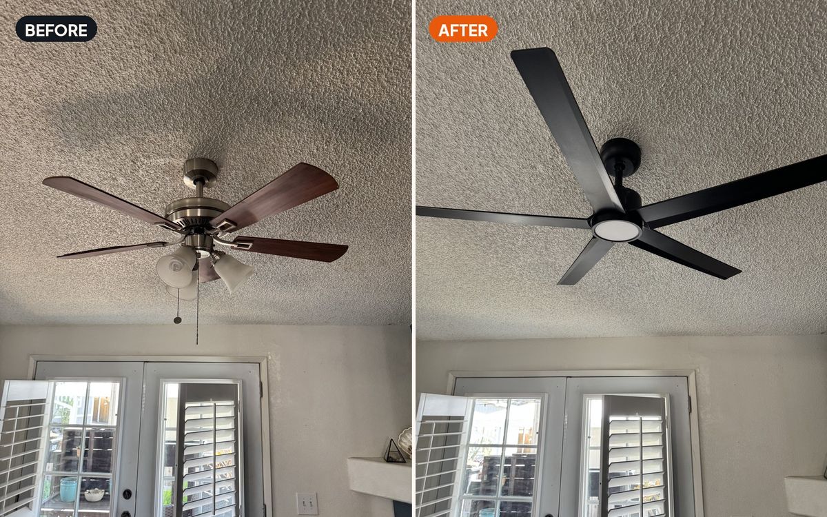 Ceiling fan swap — before and after