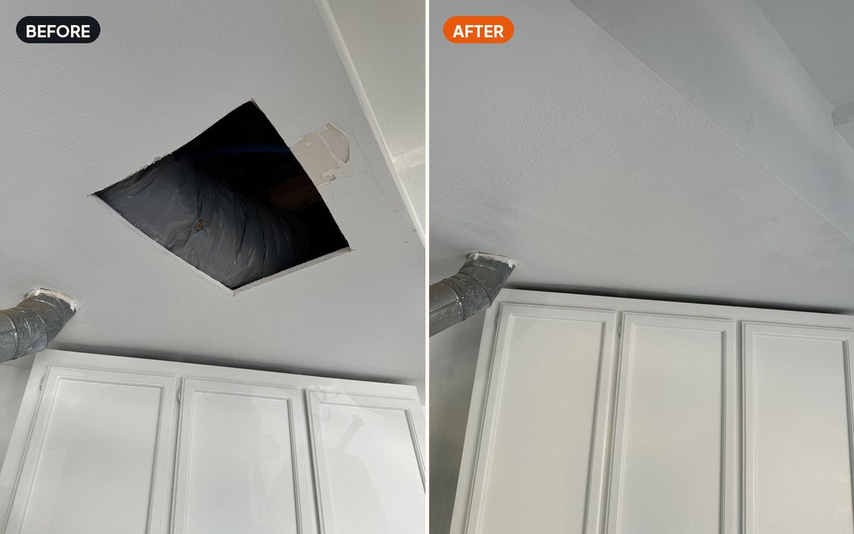 Ceiling hole repair — before and after