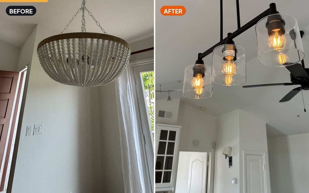 Light fixture swap — before and after
