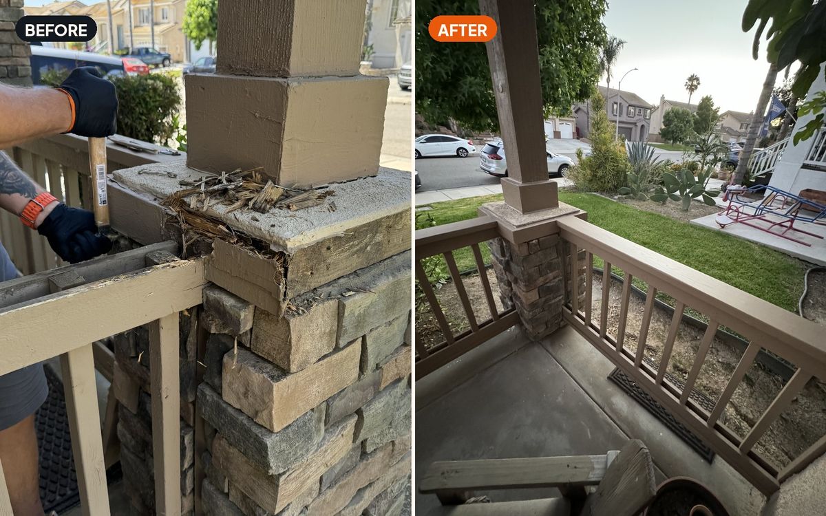 Patio column repair — before and after