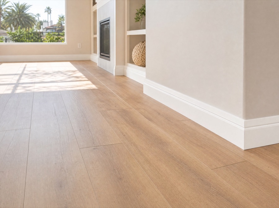 Fresh flooring with clean baseboards